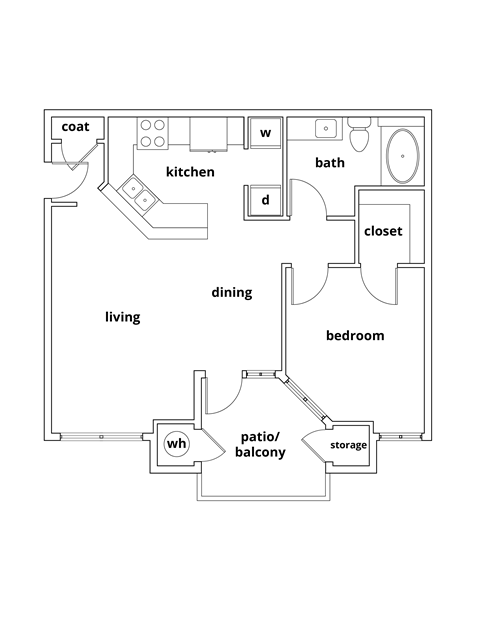 Orchid floor plan 1 bedroom 1 bathroom 755 square feet apartment  at Lincoln at Wolfchase, Tennessee, 38016